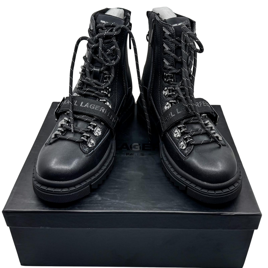 Botas de Combate de Cuero Negro para Hombre