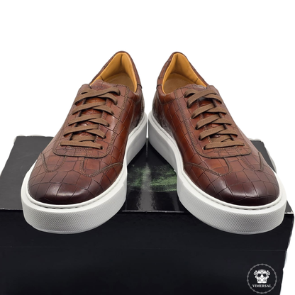 Zapatillas de Cuero con Estampado de Cocodrilo Mino