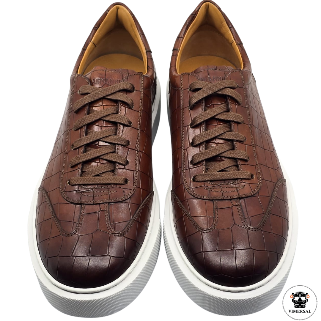 Zapatillas de Cuero con Estampado de Cocodrilo Mino