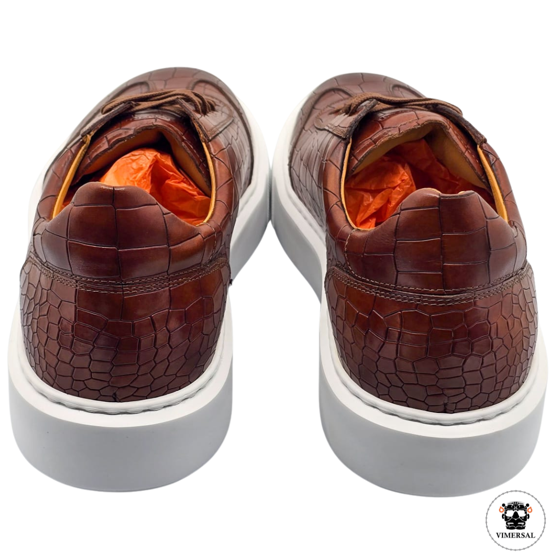 Zapatillas de Cuero con Estampado de Cocodrilo Mino