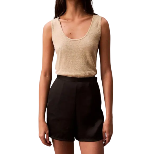 Shorts de Tiro Alto de Satén Arrugado